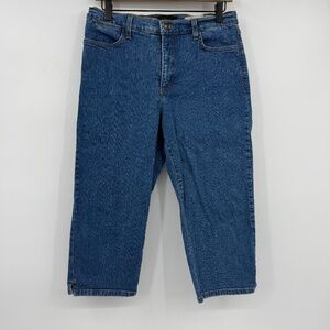 NYDJ Jeans Women 12P Blue Capri Denim Vintage Embroidered Pockets Stretch